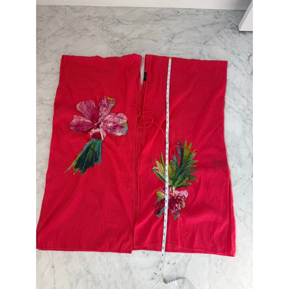 Natori Hibiscus Pink Cotton Gauze Floral Applique Cover Up XS/S - Picture 8 of 8